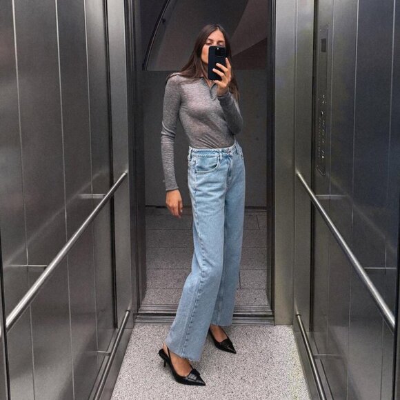 Zara High-Rise Z1975 Straight Leg Jeans - Light Blue, Size 40 (US 8), NWT - Picture 1 of 10